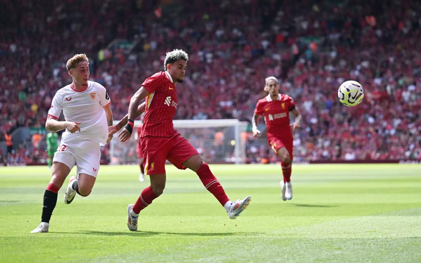 Luis Diaz scored twice during Liverpool's 4-1 win over Sevilla in preseason on Sunday. (Image: Getty)
